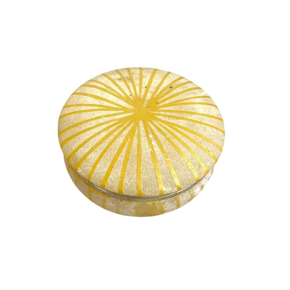 VTG MCM Stone/Marble? Trinket Ring Dish Powder Dish With Lid White Gold Lines